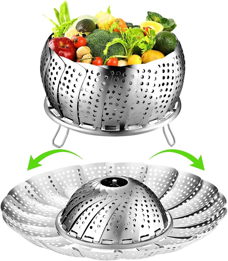 FOFAYU Vegetable Steamer Basket for Cooking, Stainless Steel Veggie Fish Food Steamer Basket, Folding Expandable Steamers to Fit Various Size Pot - Image 1